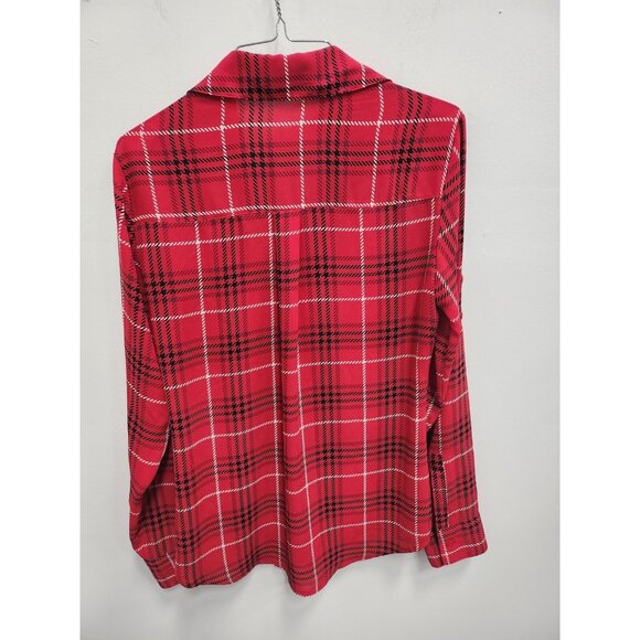Express Womens Portofino Shirt Small Red Plaid Button Up Slim Fit Long Sleeve - Picture 2 of 7